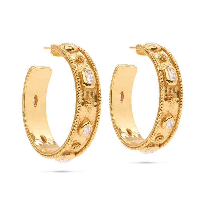 Berry Hammered Hoops with Clear Cubic Zirconia