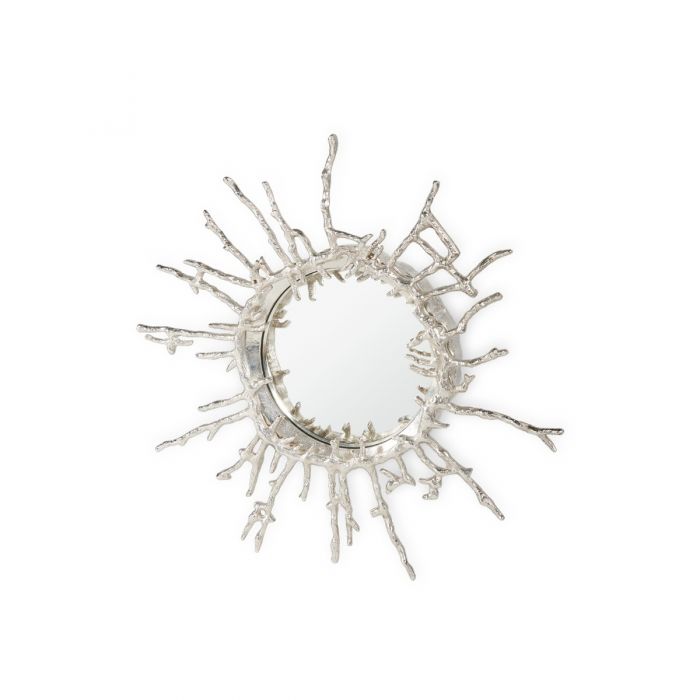 Large Nickel Natural Round Mirror