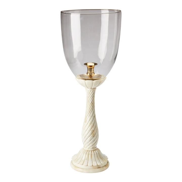 Carved Bone Pedestal Hurricane Pair