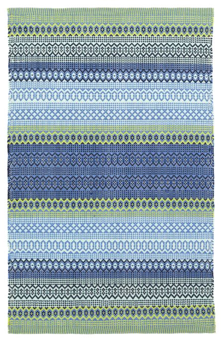 Fiesta Stripe Handwoven Indoor/Outdoor Rug- French Blue/Green