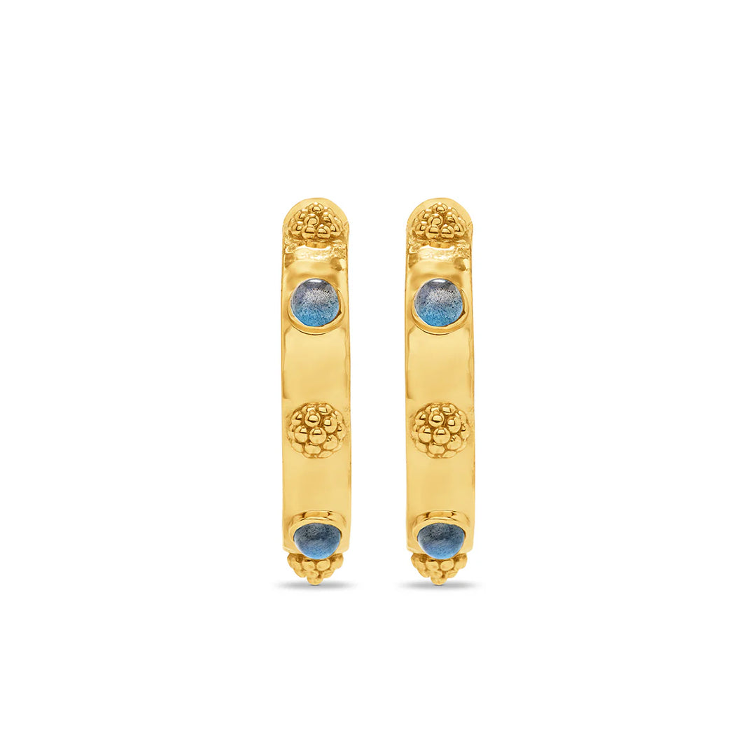 Cleo Hoop Earrings in Hmmrd Gold,Blue Lab