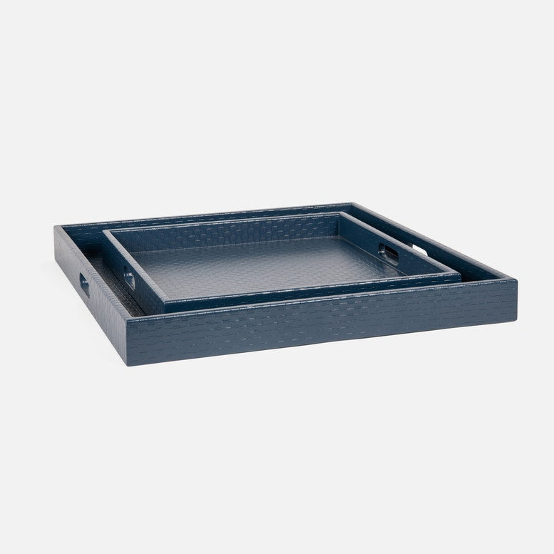Navy Basketweave Faux Leather Tray - Large