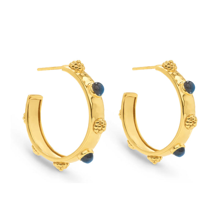 Cleo Hoop Earrings in Hmmrd Gold,Blue Lab