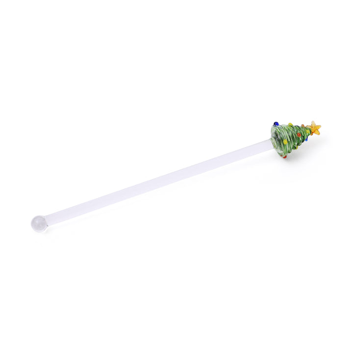 Set of 6 Glass Tree Stirrers-Green
