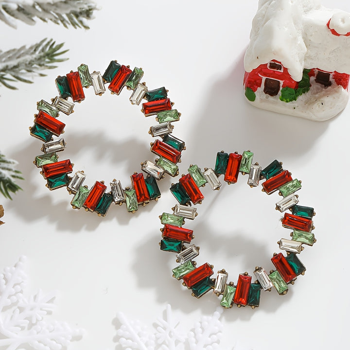 Christmas Circle Rhinestone Earrings