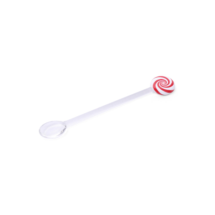 Set of 4 Glass Swirl Spoons with Red/White Candy