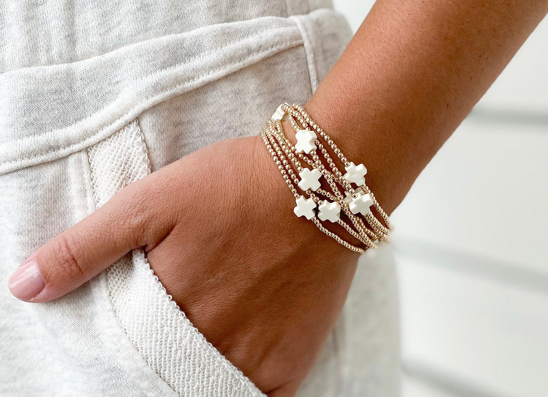 Signature Cross Gold 4mm Gemstone Bracelet-Mother of Pearl