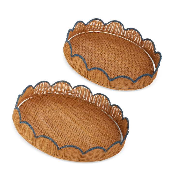 Woven Scalloped Tray w/ Blue Edge