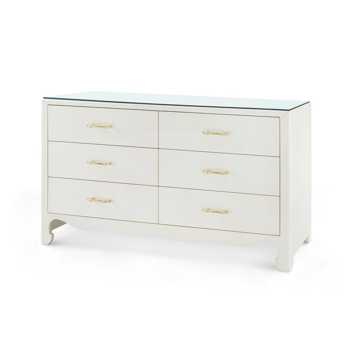 Gianna Extra Large 6-Drawer Dresser with Glass Top-Sand White