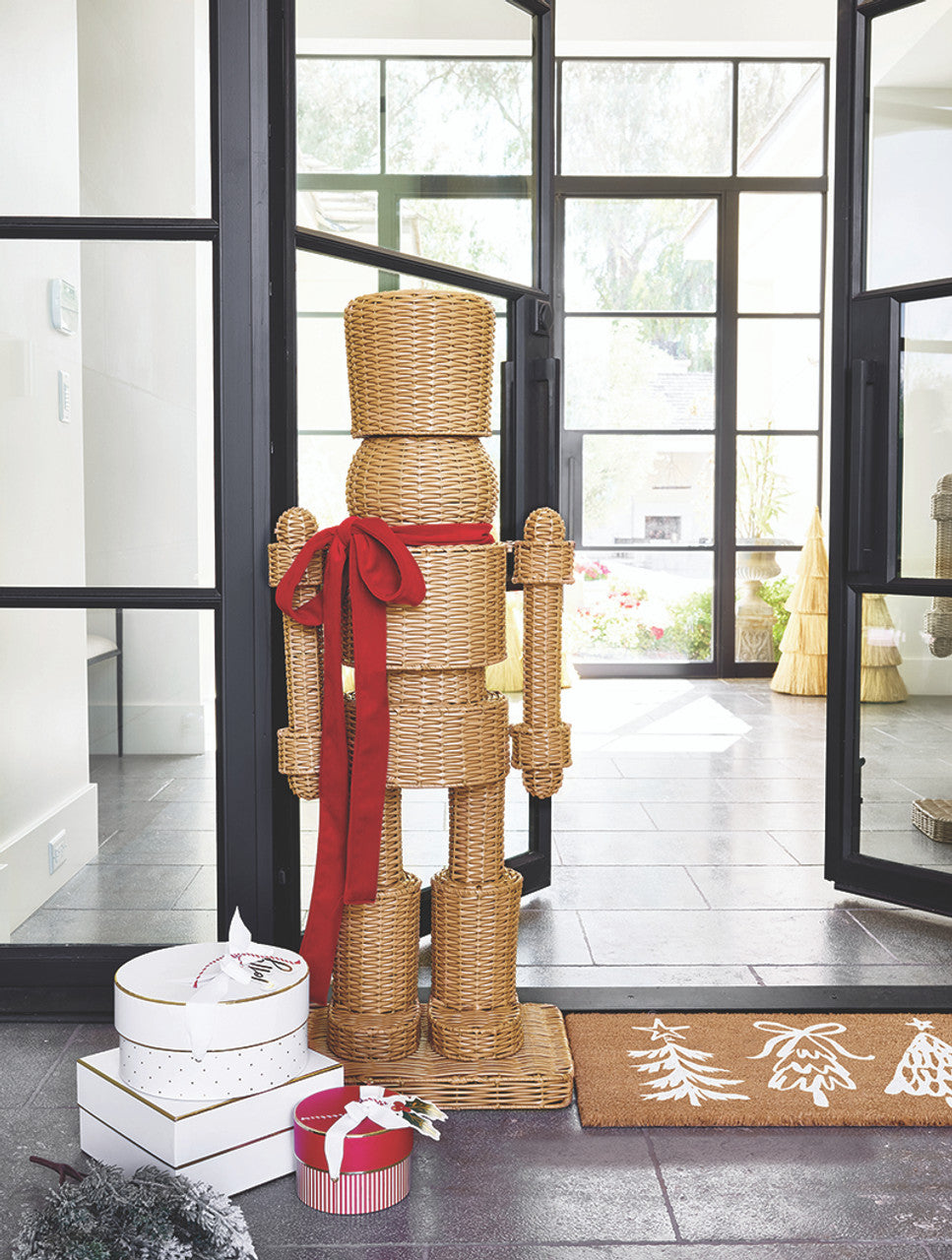 Wicker Nutcracker With Red Bow