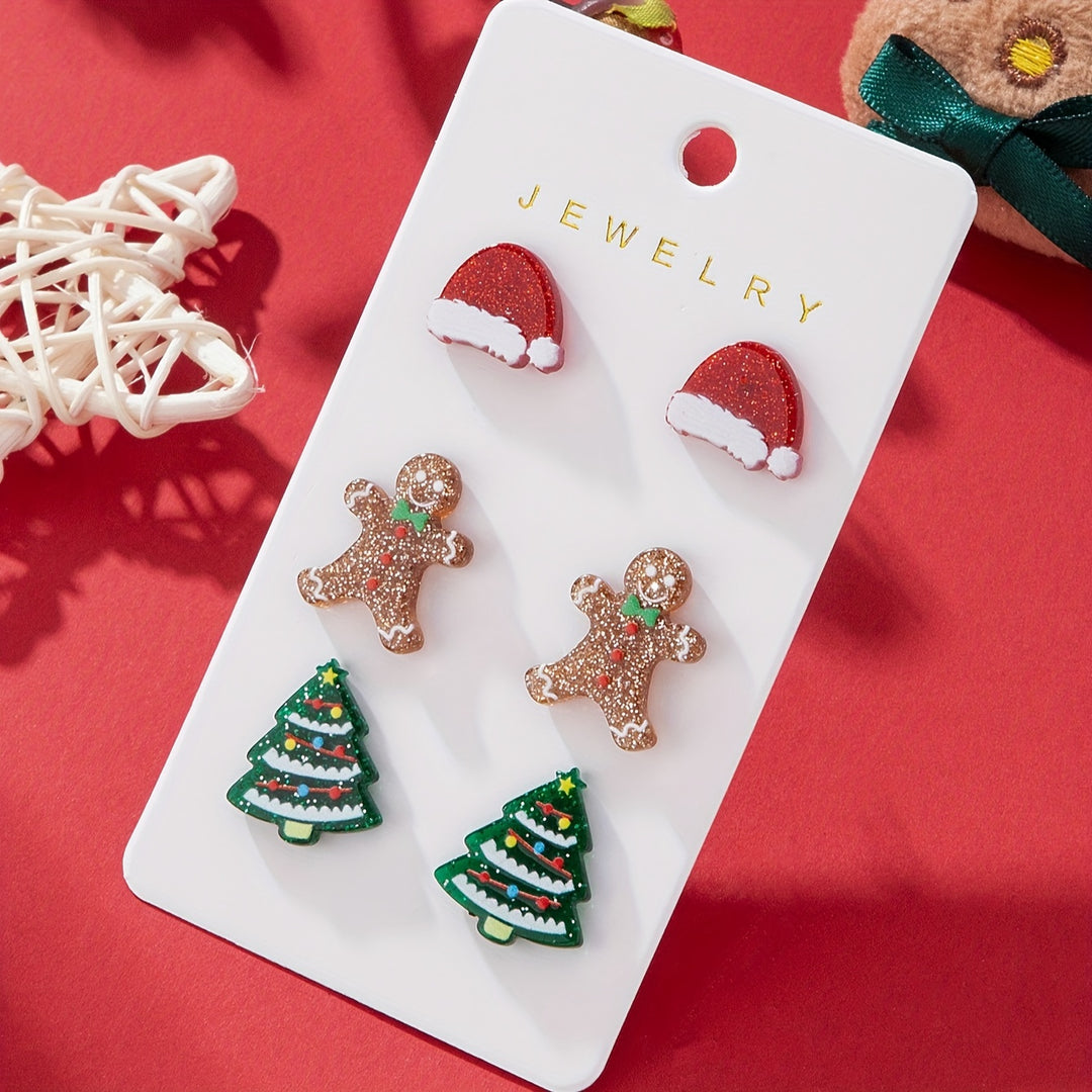 3 Pairs Festive Acrylic Christmas Earrings