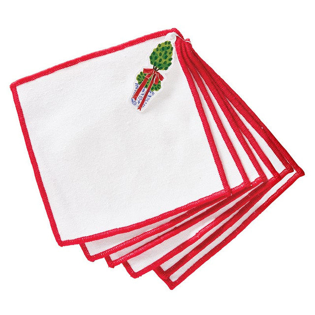 Overlocked Cloth Cocktail Napkins-Red-Set of 6