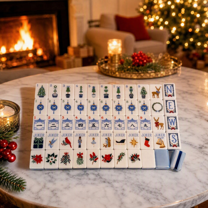 Blue &amp; White Holiday Mahjong Set