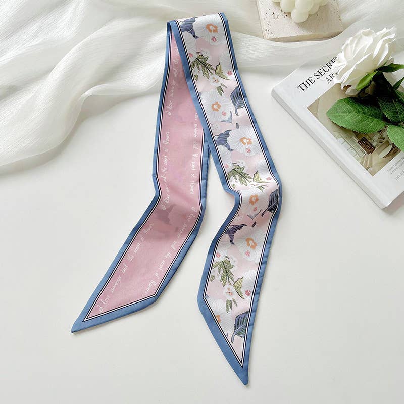 Elegant Floral Print Scarf- Pink &amp; Blue