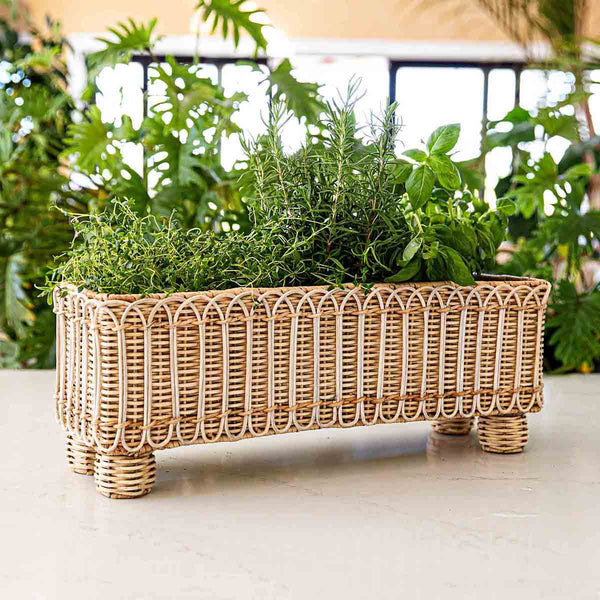 Provence Rattan 20" Rectangle Planter - Whitewash