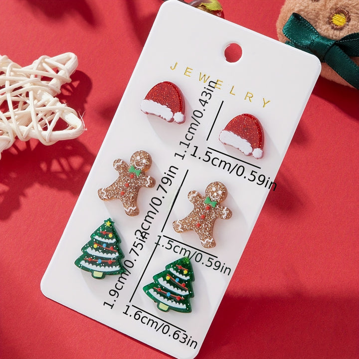 3 Pairs Festive Acrylic Christmas Earrings