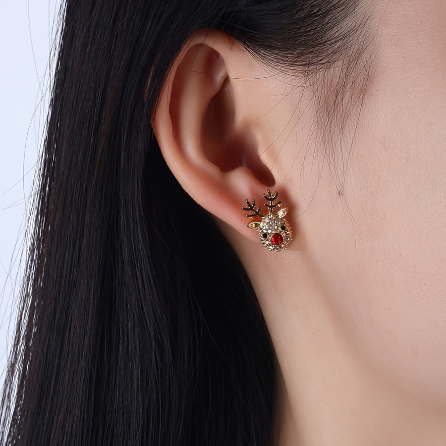Rhinestone Reindeer Stud Earrings