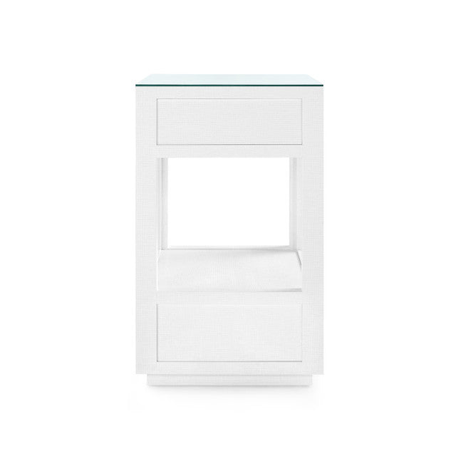 Camilla 2-Drawer Side Table with Glass Top-Chiffon White