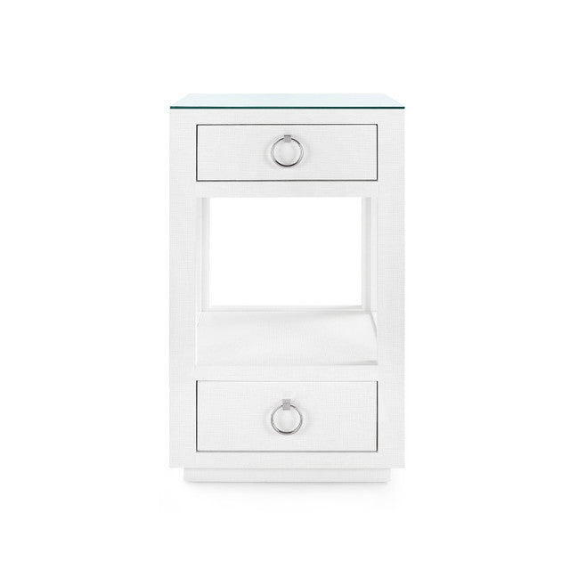Camilla 2-Drawer Side Table with Glass Top-Chiffon White