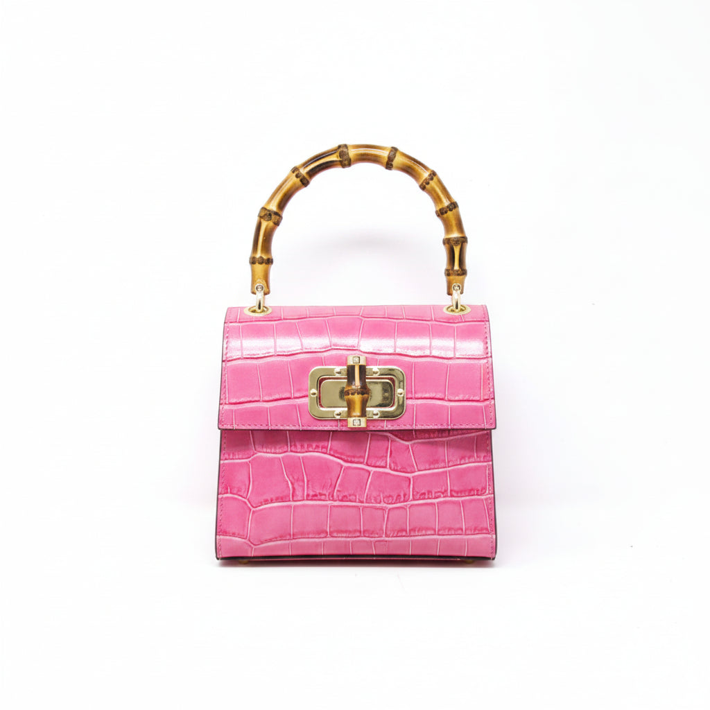 Genuine Italian Leather Handbag Bamboo Handle