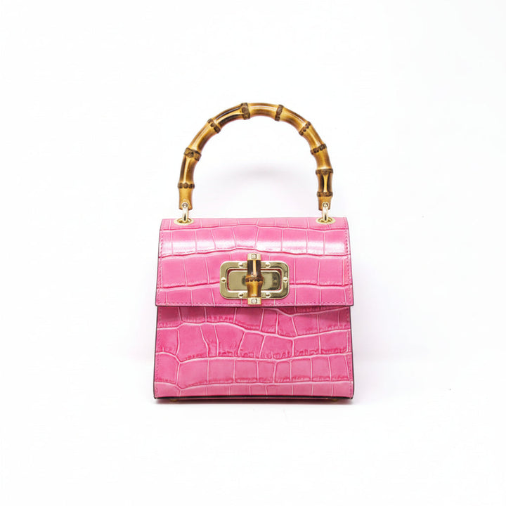 Genuine Italian Leather Handbag Bamboo Handle