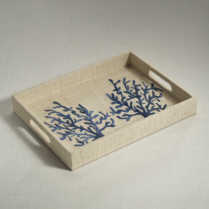 Coral Lagoon Natural Fiber Raffia Serving Tray