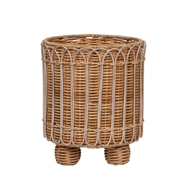 Provence Rattan 8" Round Planter  - Whitewash
