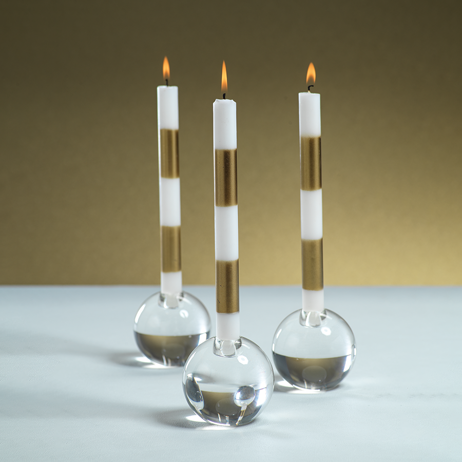 Round Crystal Glass Taper Holder-Pair