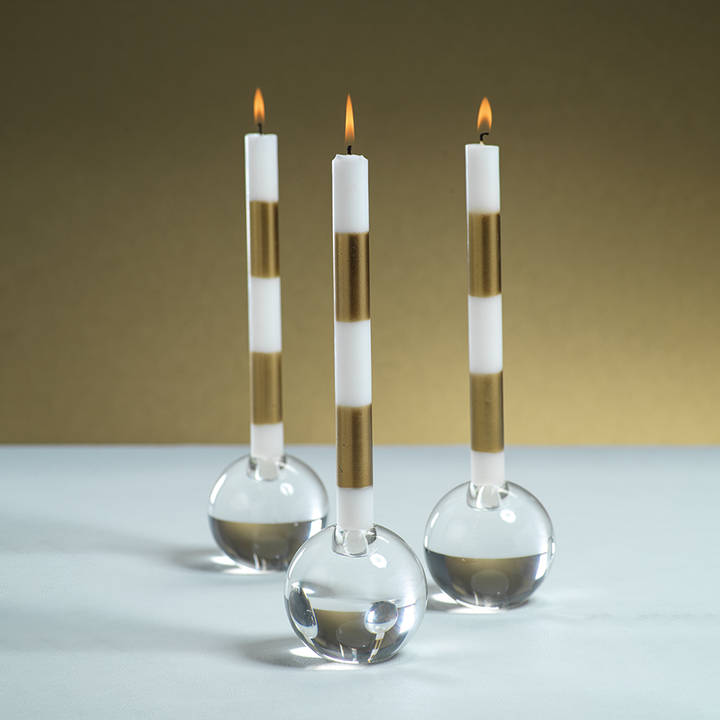 Round Crystal Glass Taper Holder-Pair