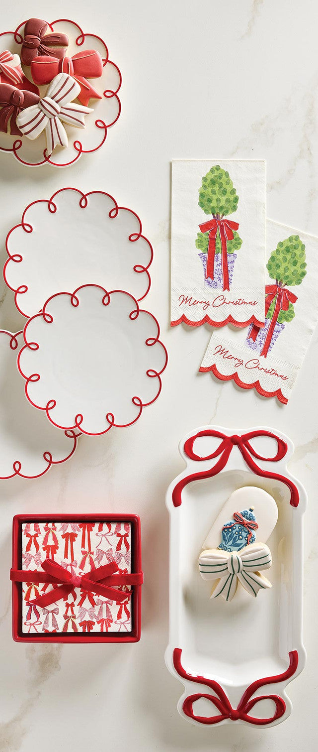 Scalloped Appetizer Plate-Set of 4-Red
