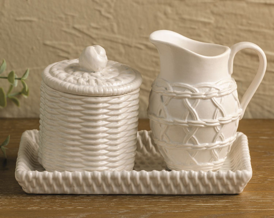 Woven Stoneware Cream &amp; Sugar Set