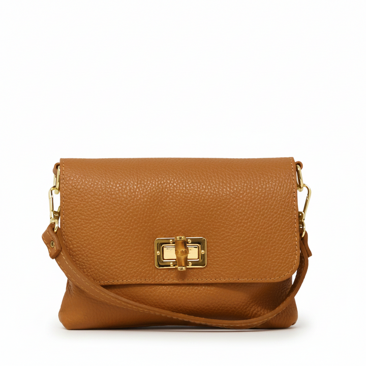 Clutch Crossbody Camel Genuine Italian Leather &amp; Tortoise Chain