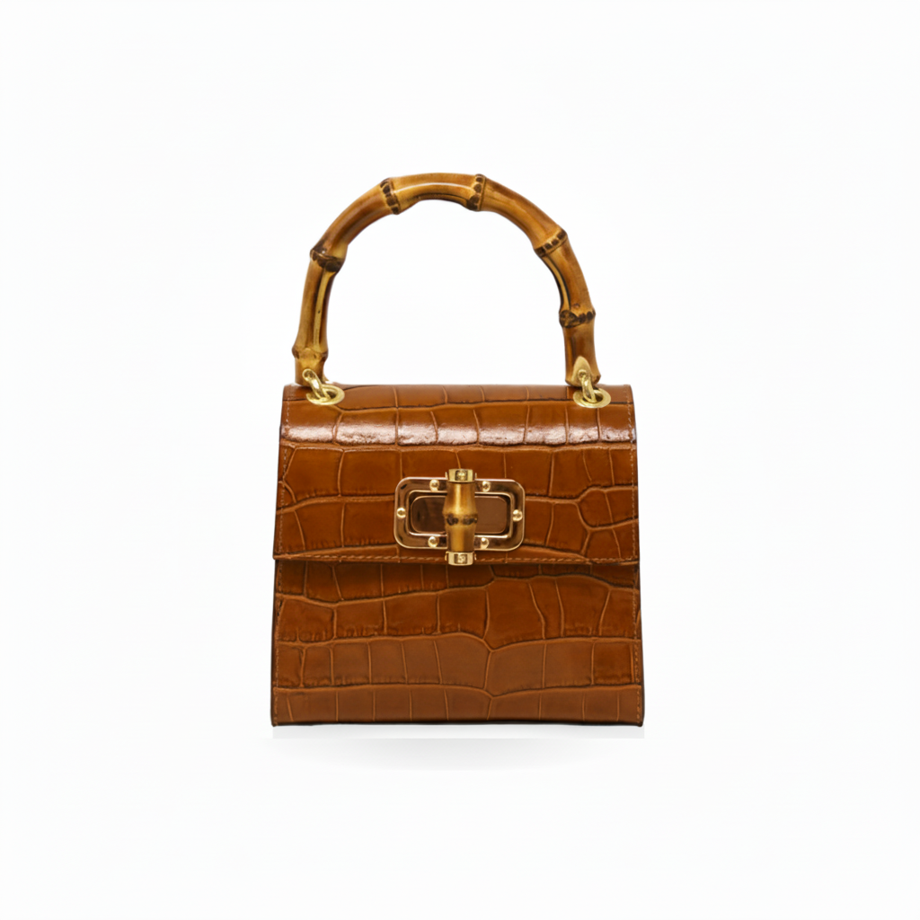Genuine Italian Leather Handbag Bamboo Handle