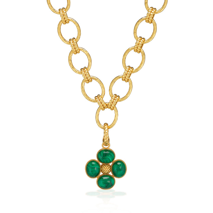 Berry Clover Double Sided Pendant- Malachite