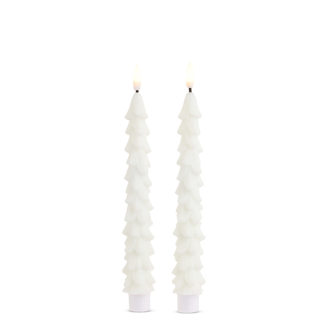 Glittered White Tree Taper Candles-Set of 2
