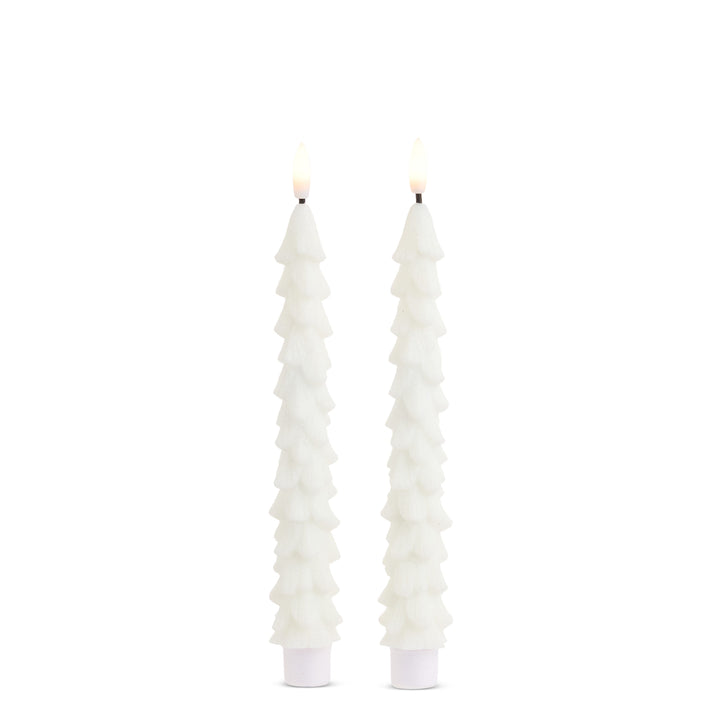Glittered White Tree Taper Candles-Set of 2