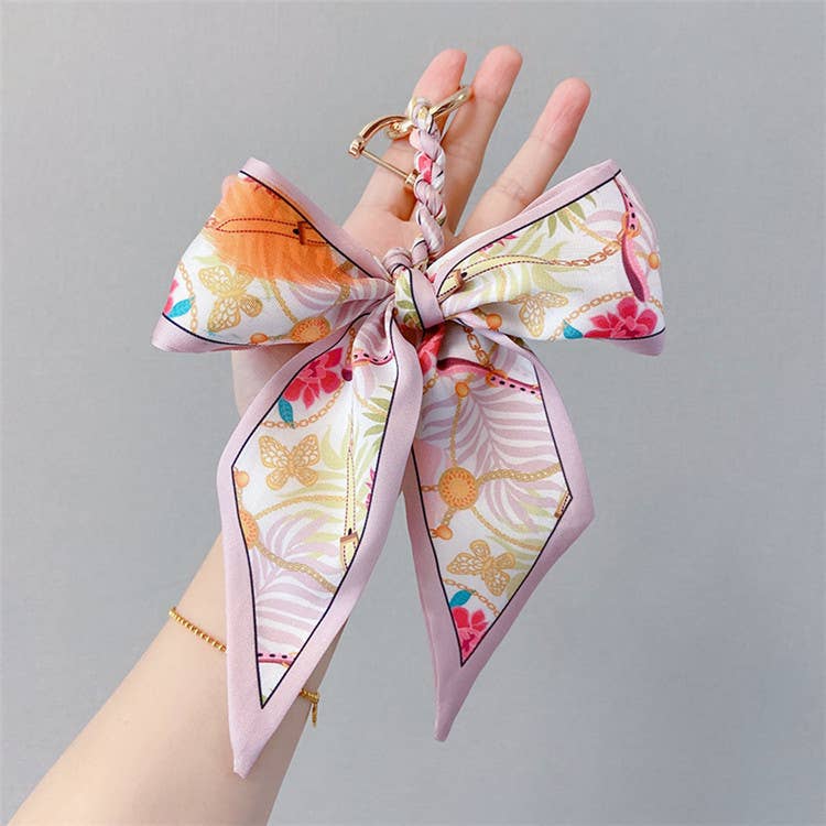 Fashion Print Scarf Keychain- Pink