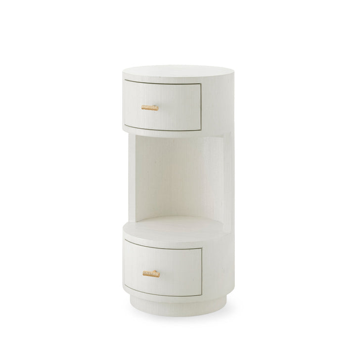 Aaron 2-Drawer Side Table with Glass Top-Sand White