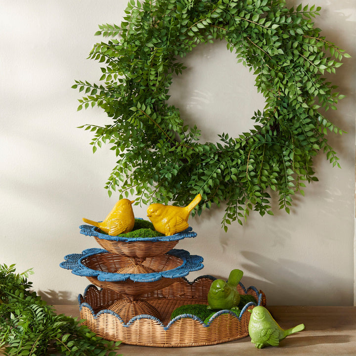 Woven Scalloped Tray w/ Blue Edge