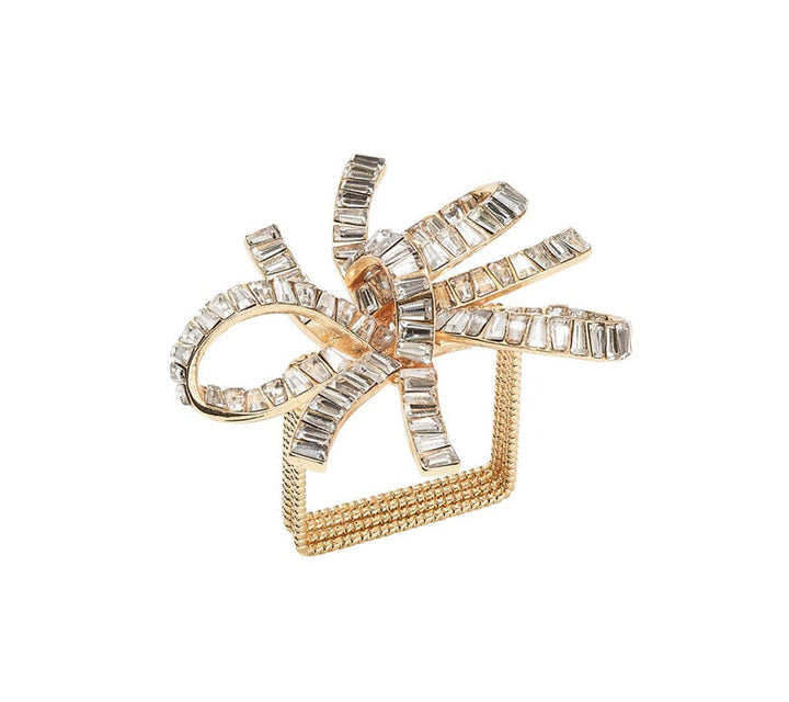Jeweled Gold &amp; Crystal Bow Napkin Rings- Set of 4 in a Gift Box