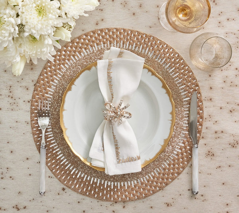 Jeweled Gold &amp; Crystal Bow Napkin Rings- Set of 4 in a Gift Box