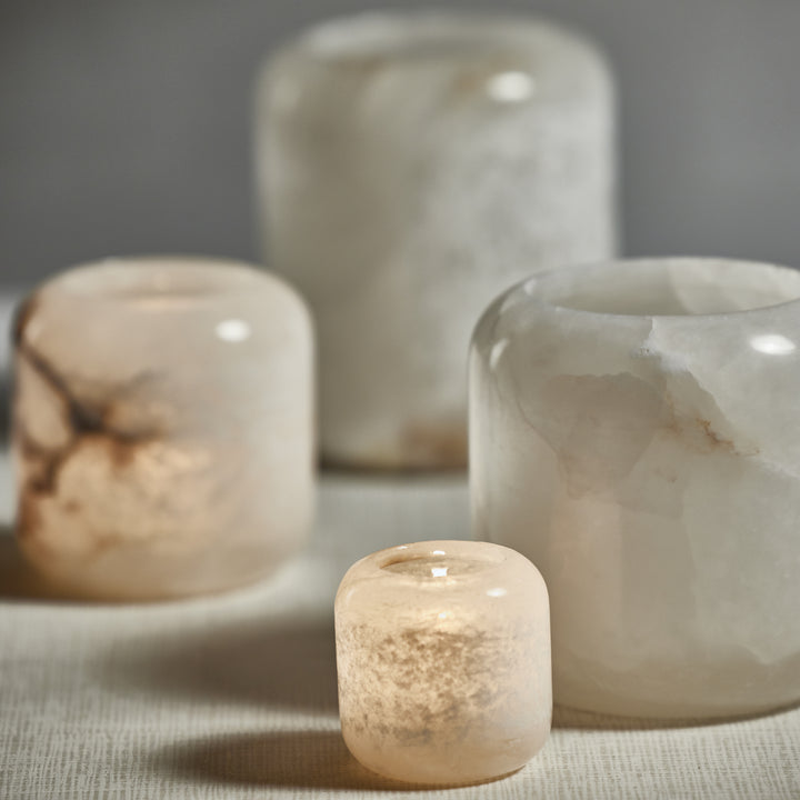 Teran Polished Alabaster Stone Candle Holder Pair