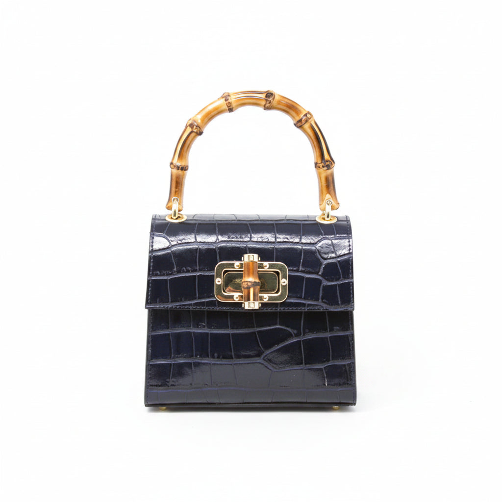Genuine Italian Leather Handbag Bamboo Handle