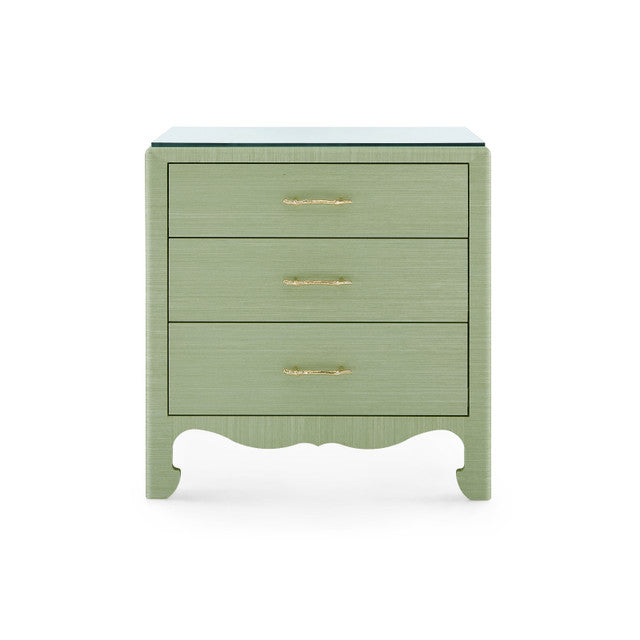Gianna 3-Drawer Side Table w Glass Top-Spring Green