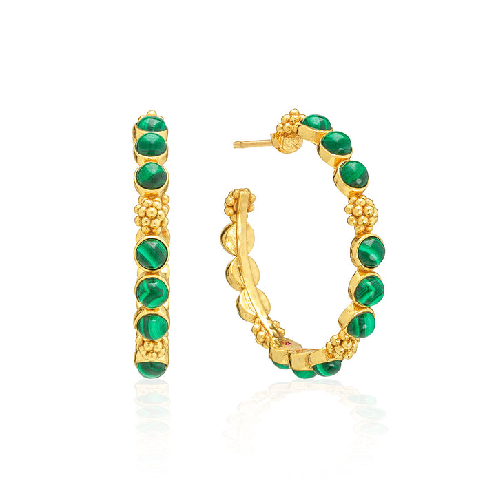 Berry Gem Medium Hoop Earrings- Malachite