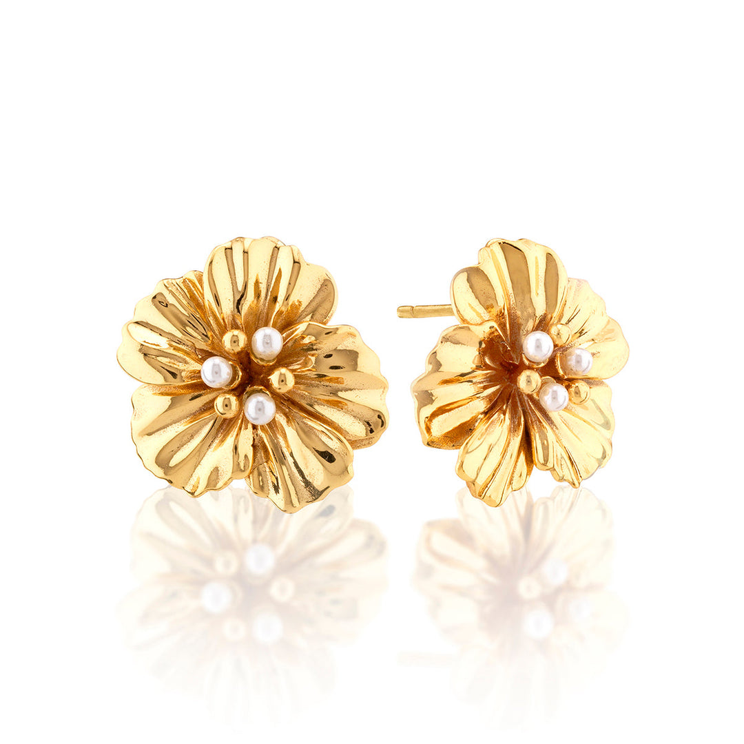 Meadow Nasturtium Stud Earrings-Pearl