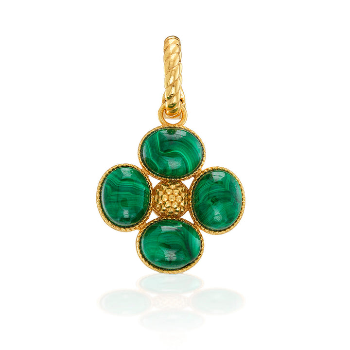 Berry Clover Double Sided Pendant- Malachite