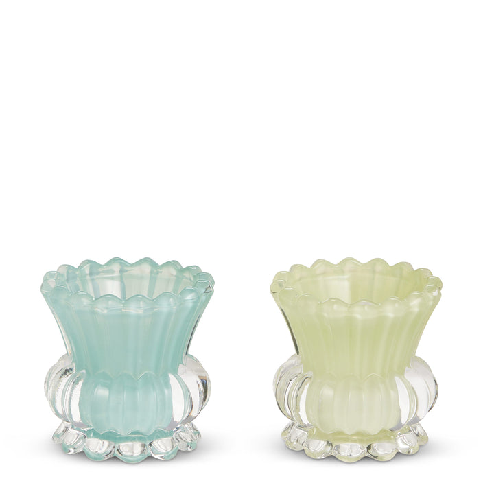 Ruffle Glass Candleholder Pair