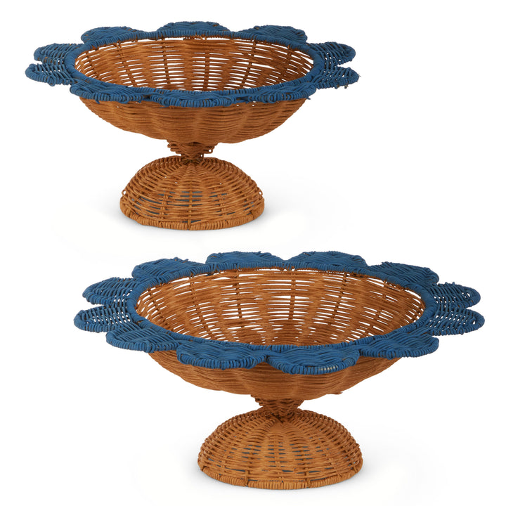 Blue &amp; Natural Woven Scalloped Pedestal