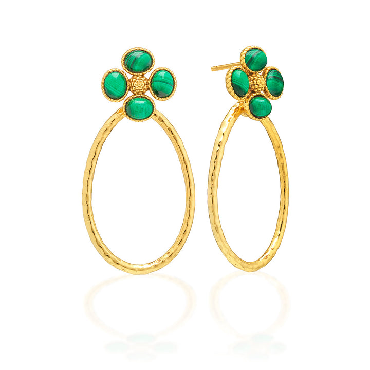 Berry Clover Teardrop Earrings- Malachite